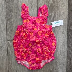 CARTERS SLEEVELESS TOP AND SHORTS BUBBLE ROMPER FLORAL PINK 24MO NWT